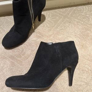 Black suede ankle heels
